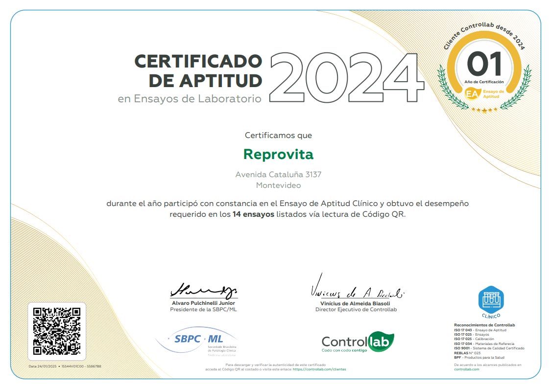 Sello de Control de Calidad (CC) otorgado por Controllab